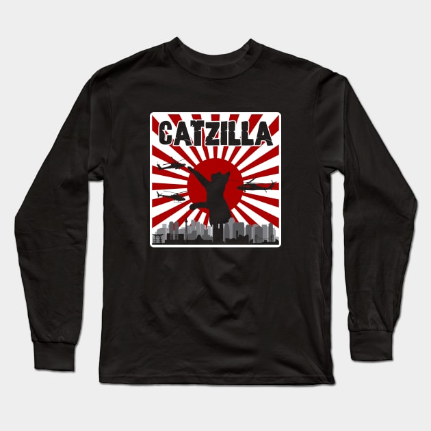 CATZILLA Japanese Sunset Style Cat Kitten Lover Long Sleeve T-Shirt by erock